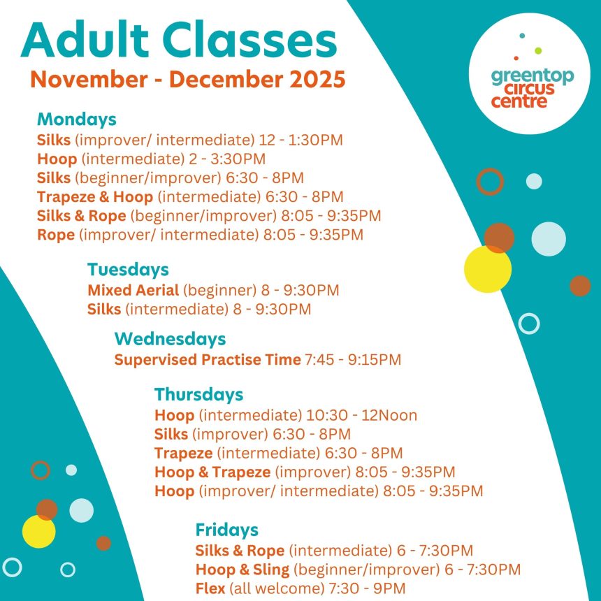 Adult classes timetable November - December 2025